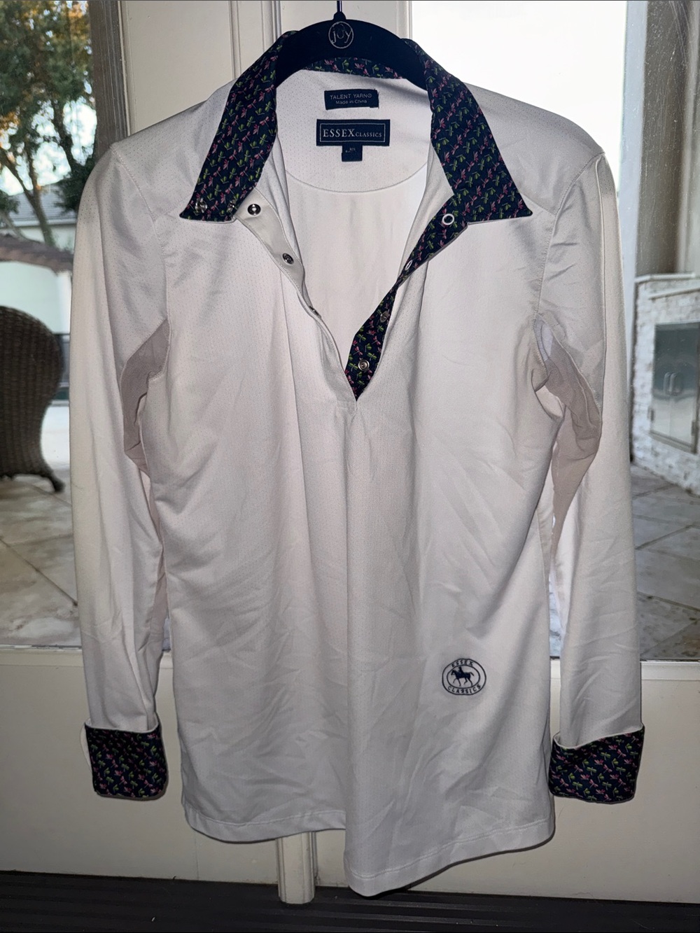Women’s performance White Polo with Patterned Contrast Trim